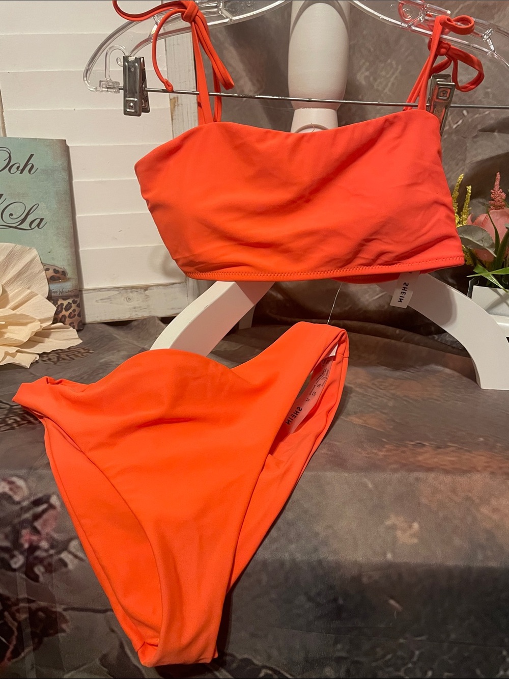 SHEIN Neon Orange Tie-Strap Bikini Set